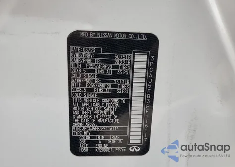 2023 Infiniti Qx50 Sport z USA, uszkodzony, nr VIN 3PCAJ5FB3PF116117